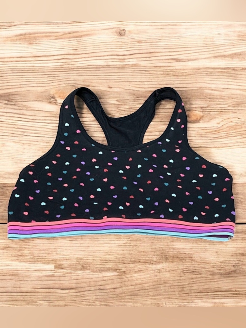 Girls XL black bralette with hearts